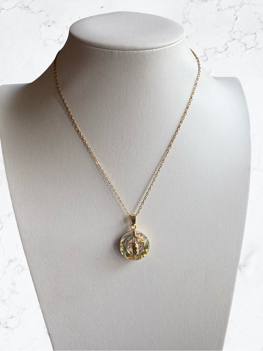 Gold Crystal Cross Pendant Necklace in Gold Tone